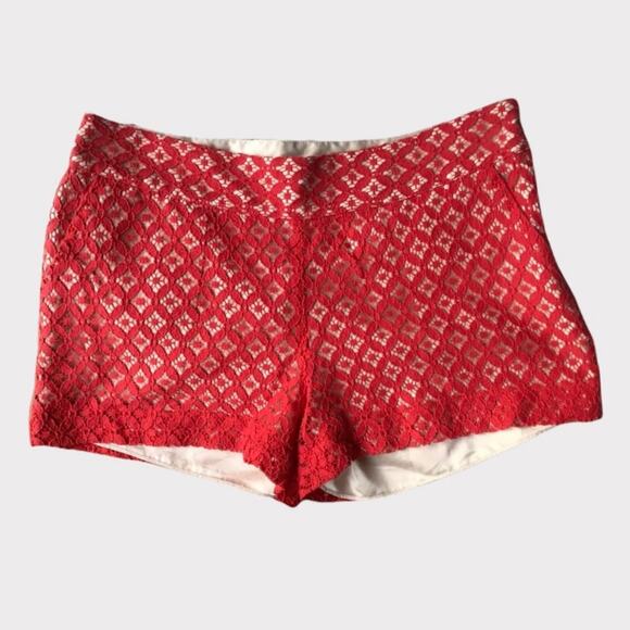 Kensie Womens 6 Orange Red Lace Shorts Cotton Rayon Nylon Zipper Front - Picture 1 of 7